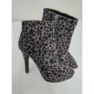 Worthington Ankle Booties Women's 7M Leopard Print Side Zip Stiletto Platforms